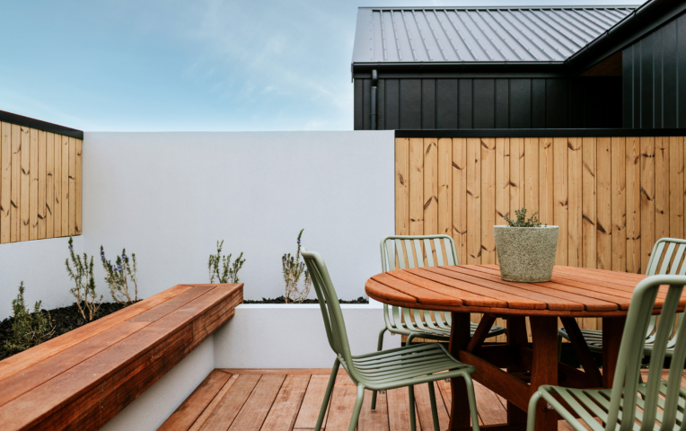 Mcbrimar Show Home 11 | Featuring TMT (Thermally Modified Timber) Taiga in Courtyard | JSC | Timber Cladding